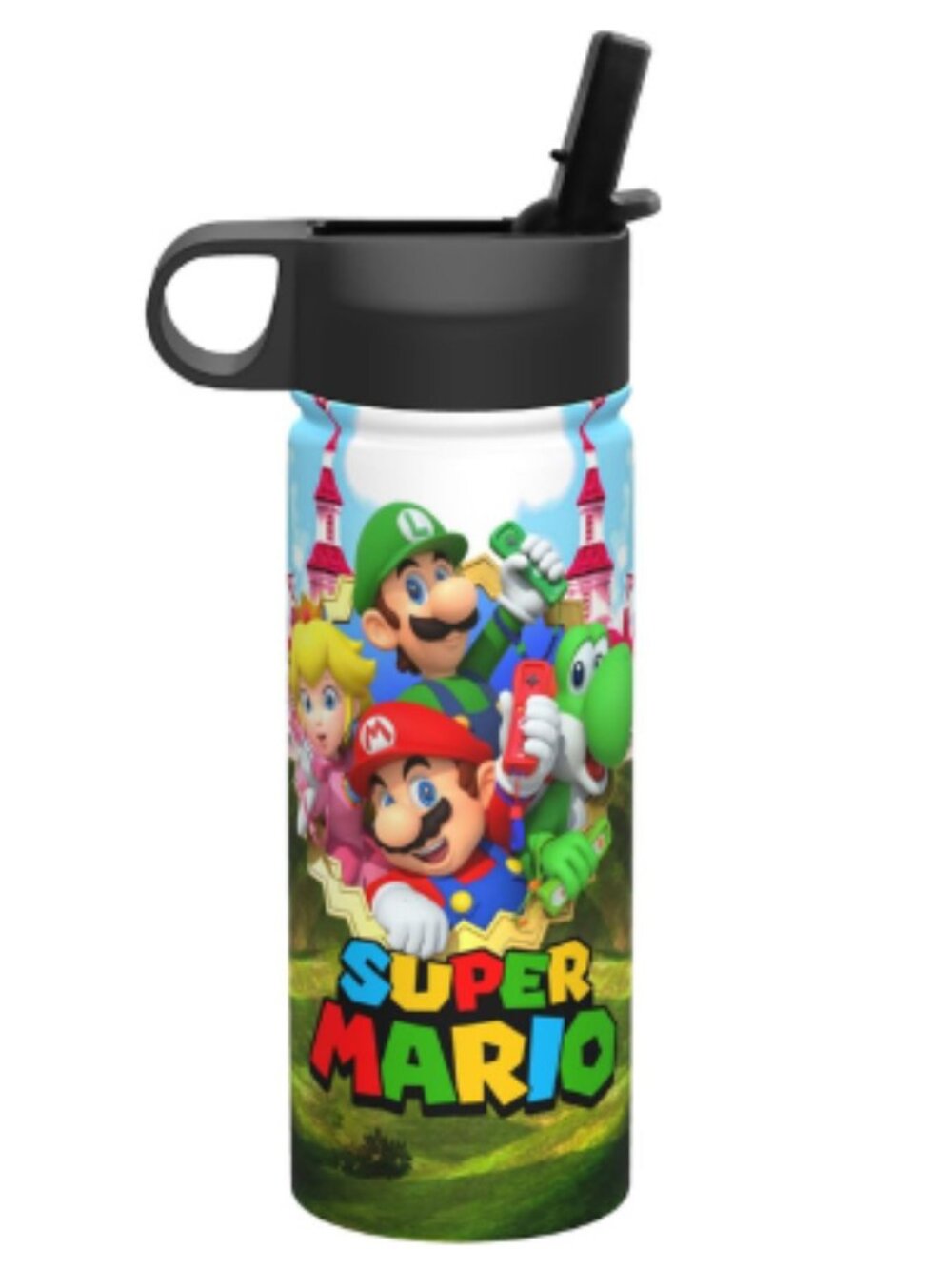 Super Mario Stainless Steel Insulated Water Bottle Flip Straw Lid 20oz Kids